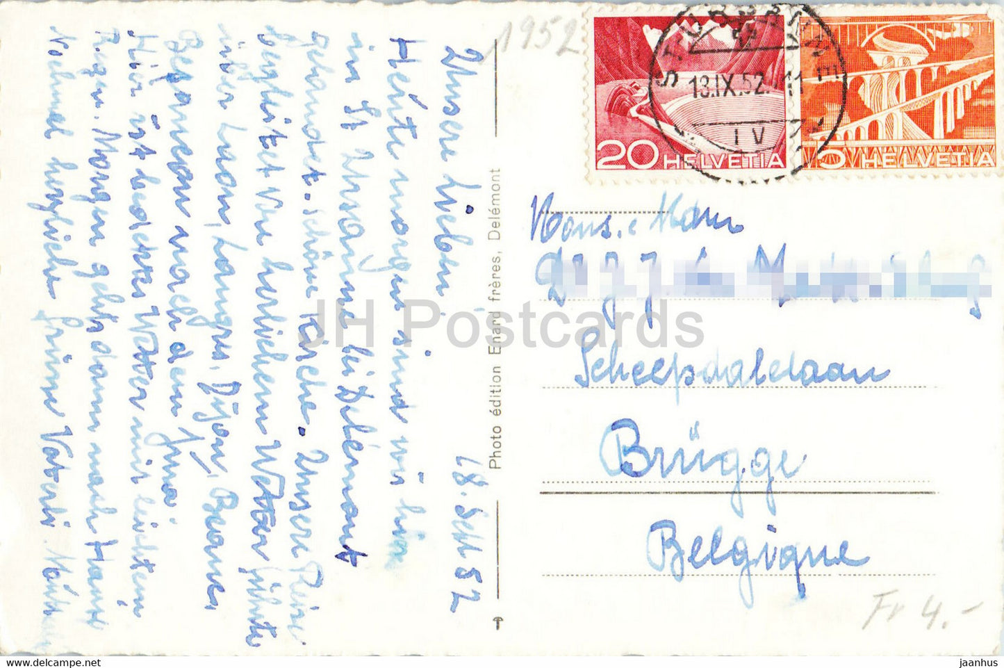 St Ursanne - La Collegiale - 496 - carte postale ancienne - 1952 - Suisse - occasion
