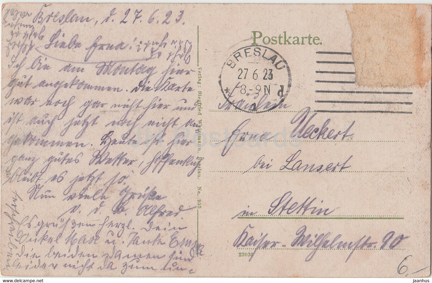 Breslau - Wroclaw - Dominsel mit Kreuzkirche - old postcard - 1923 - Poland - used