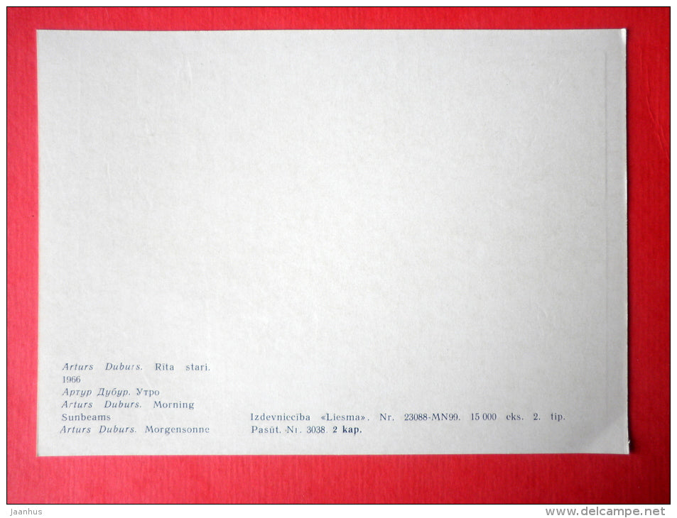 engraving by Arturs Duburs - Morning - forest - latvian art - unused - JH Postcards