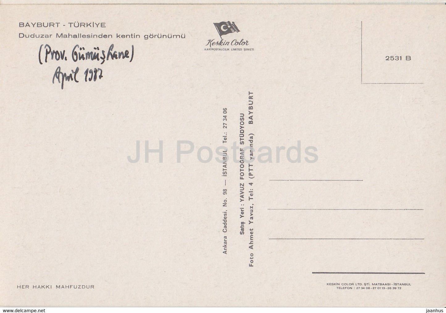 Bayburt - Vue de la ville depuis le district de Duduzar - 1987 - Turquie - occasion