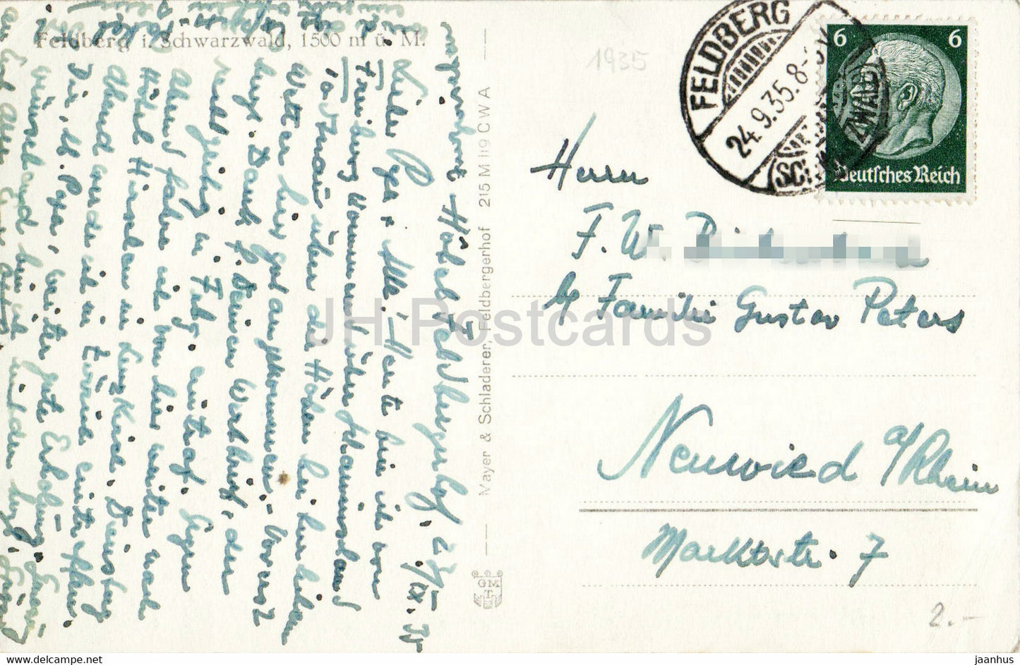 Hôtel Feldberg Hof 1279 m - carte postale ancienne - 1935 - Allemagne - utilisé