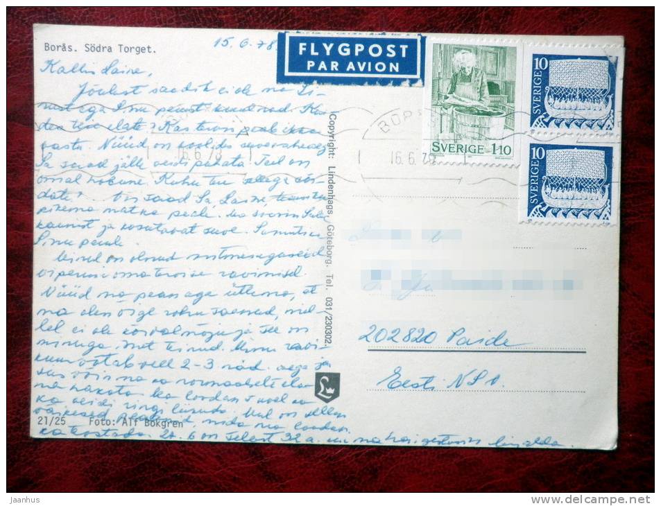 Boras - south square, södra torget - sent to Estonia, stamped - Sweden - used - JH Postcards