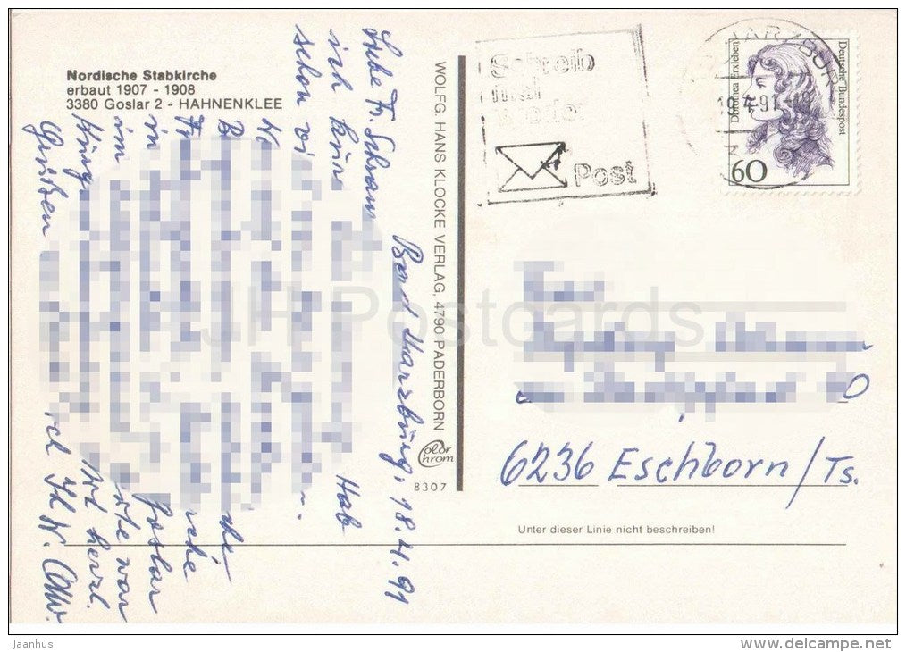 Nordische Stabkirche - Goslar - church - 8307 - Germany - 1991 gelaufen - JH Postcards