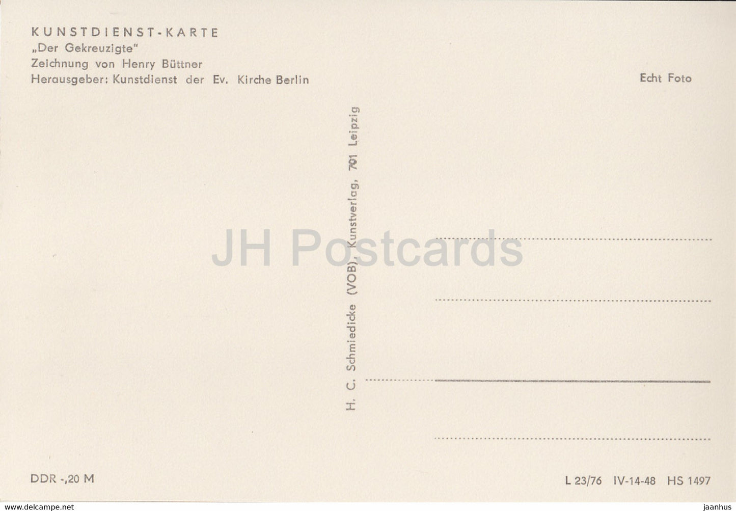 Drawing by Henry Buttner - Der Gekreuzigte - German art - Germany DDR - unused