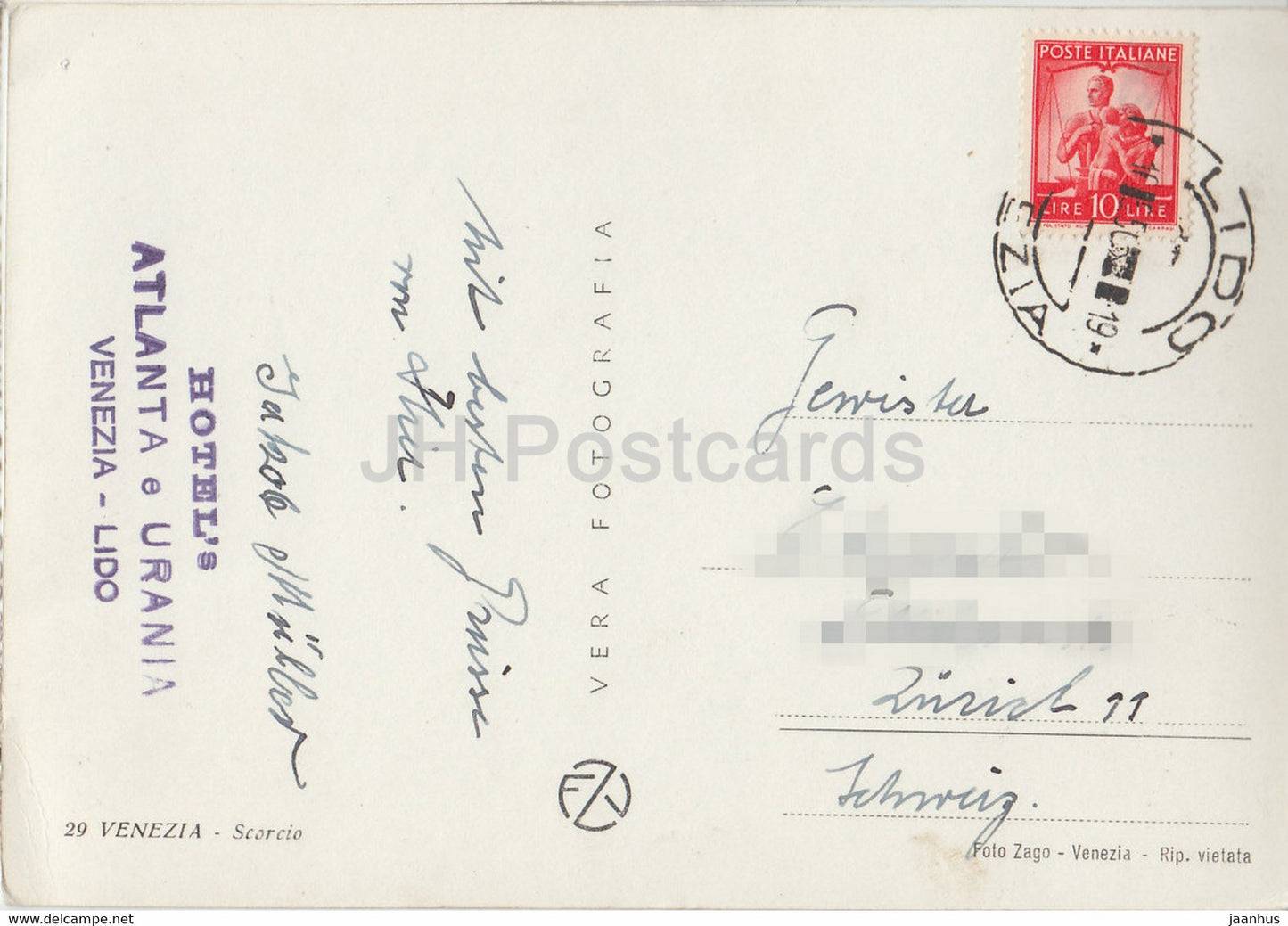 Venezia - Scorcio - Venice - hotels Atlanta e Urania seal - gondola - old postcard - Italy - used