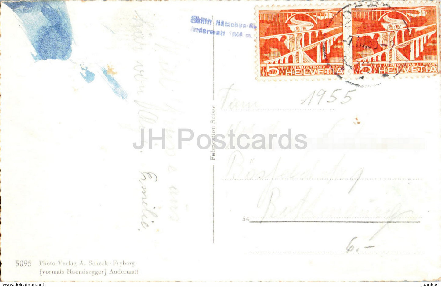 Andermatt - Skigelande Gutsch Oberalp - 5095 - 1955 - carte postale ancienne - Suisse - utilisé