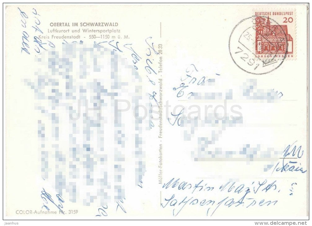 Obertal im Schwarzwald - Luftkurort und Wintersportplatz - Kreis Freudenstadt - 3159 - Germany - gelaufen - JH Postcards