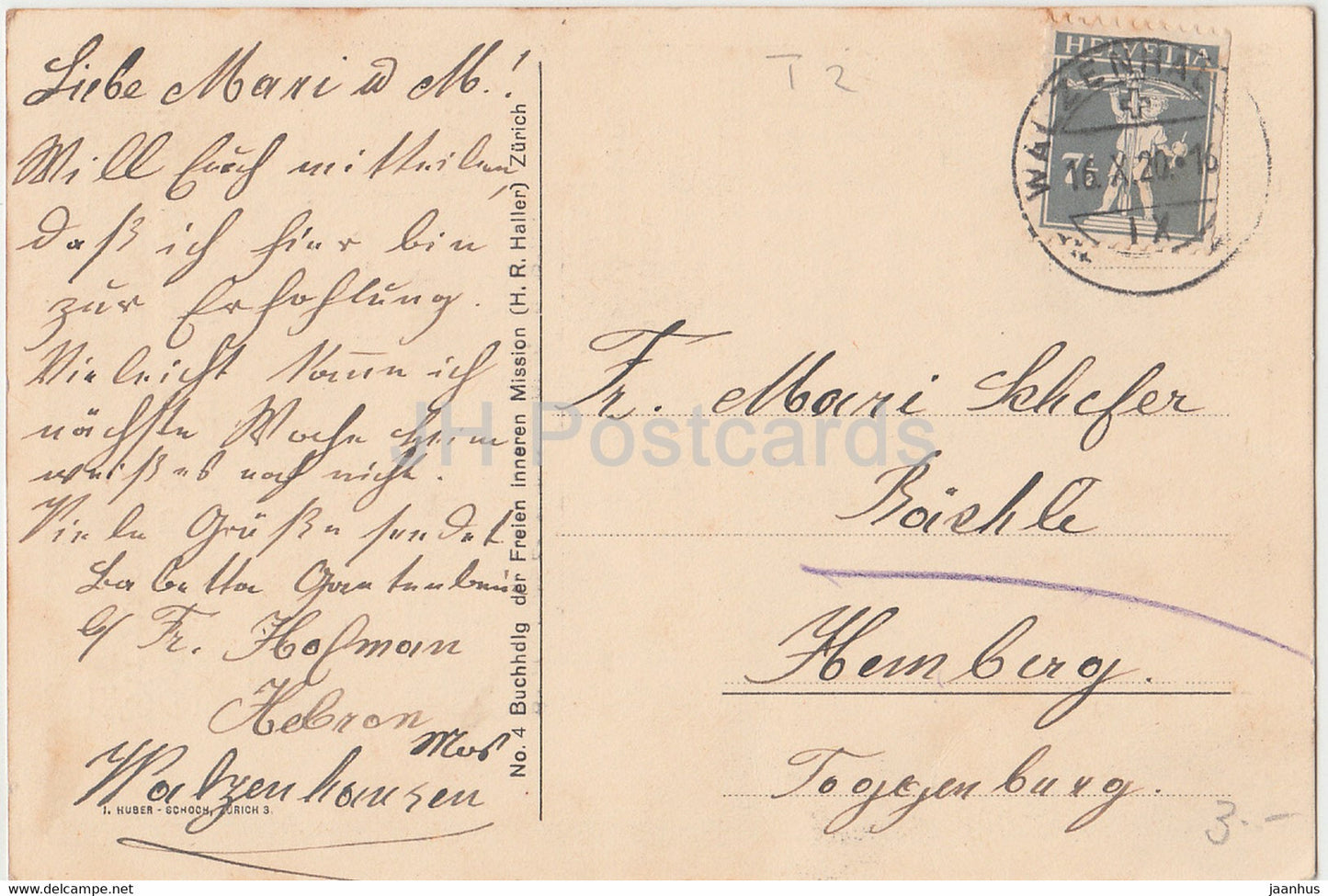 Liebe - paroles - carte postale ancienne - Suisse - 1920 - utilisé