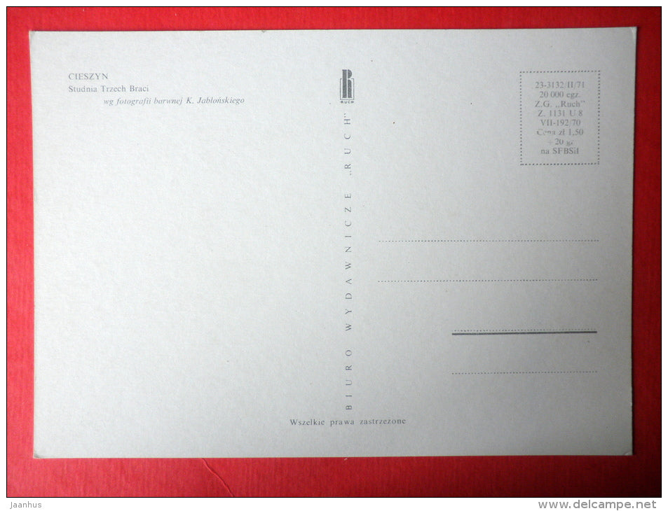 Well of Three Brothers - Cieszyn - Poland - unused - JH Postcards