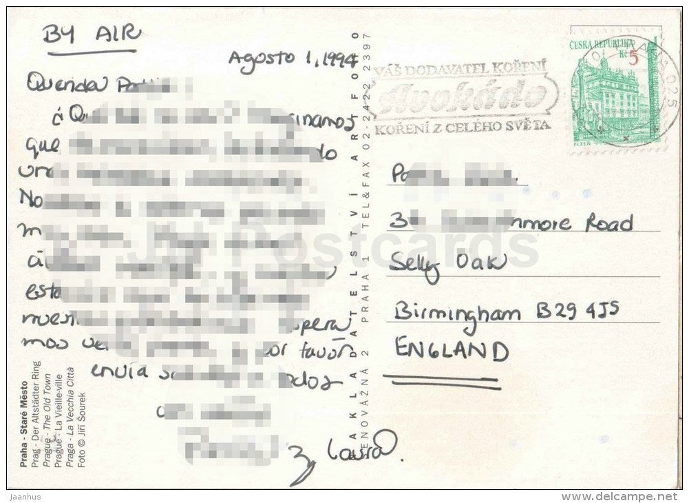 Praha - Prague - The Old Town - Czech Republic - used 1994 - JH Postcards