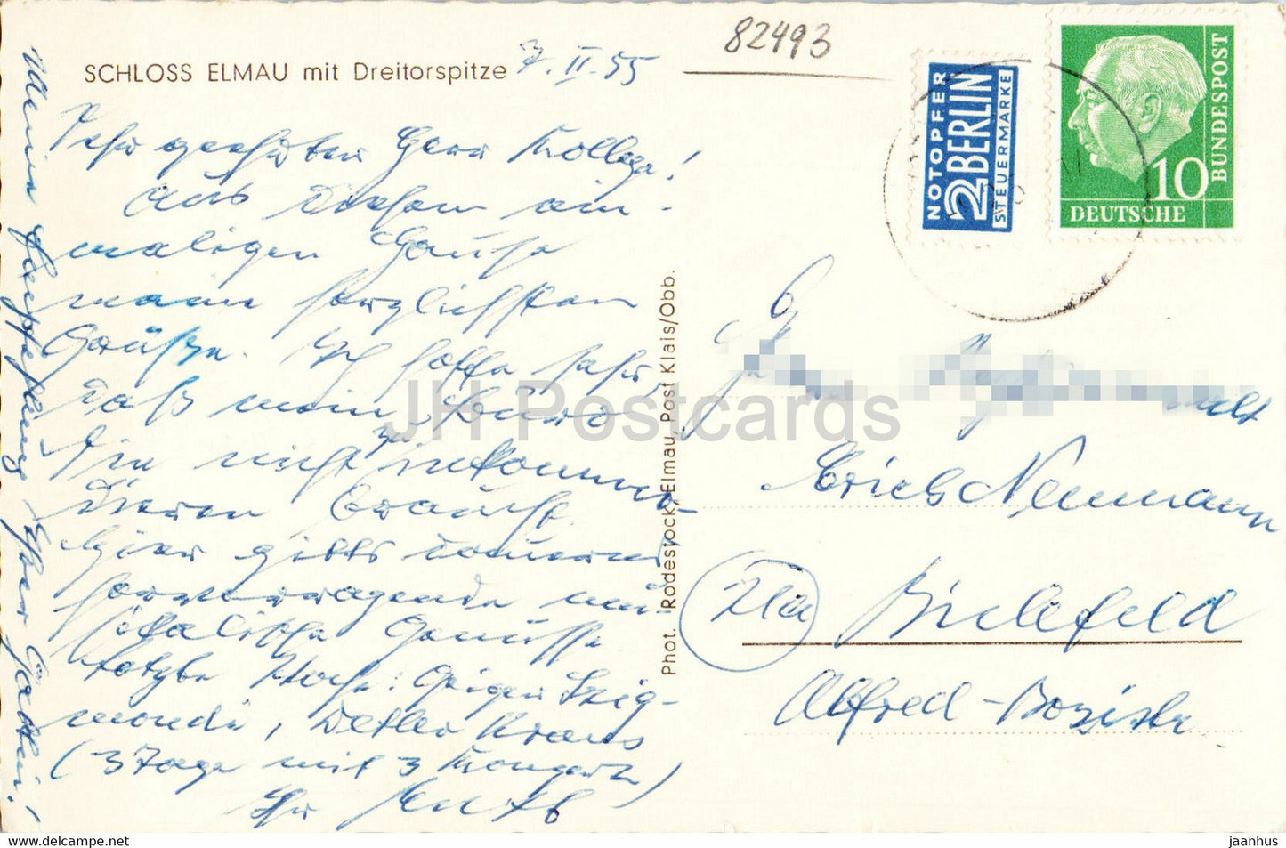 Schloss Elmau mit Dreitorspitze - old postcard - 1955 - Germany - used