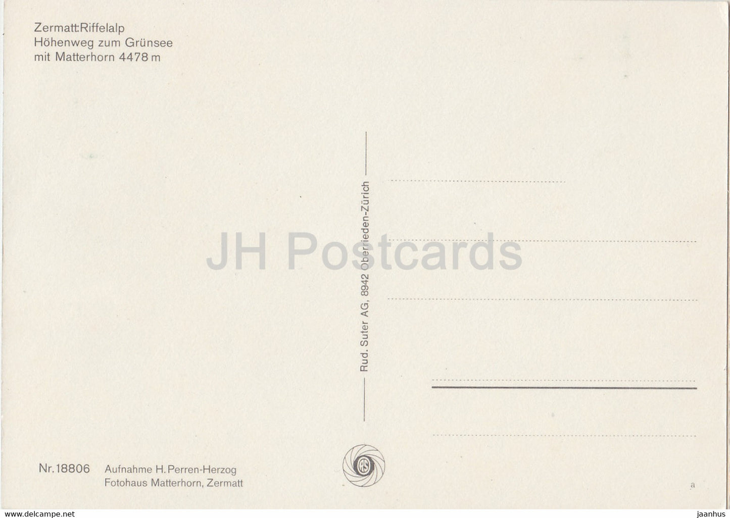 Zermatt - Riffelalp - Hohenweg zum Grunsee mit Matterhorn 4478 m - 18806 - Switzerland - unused