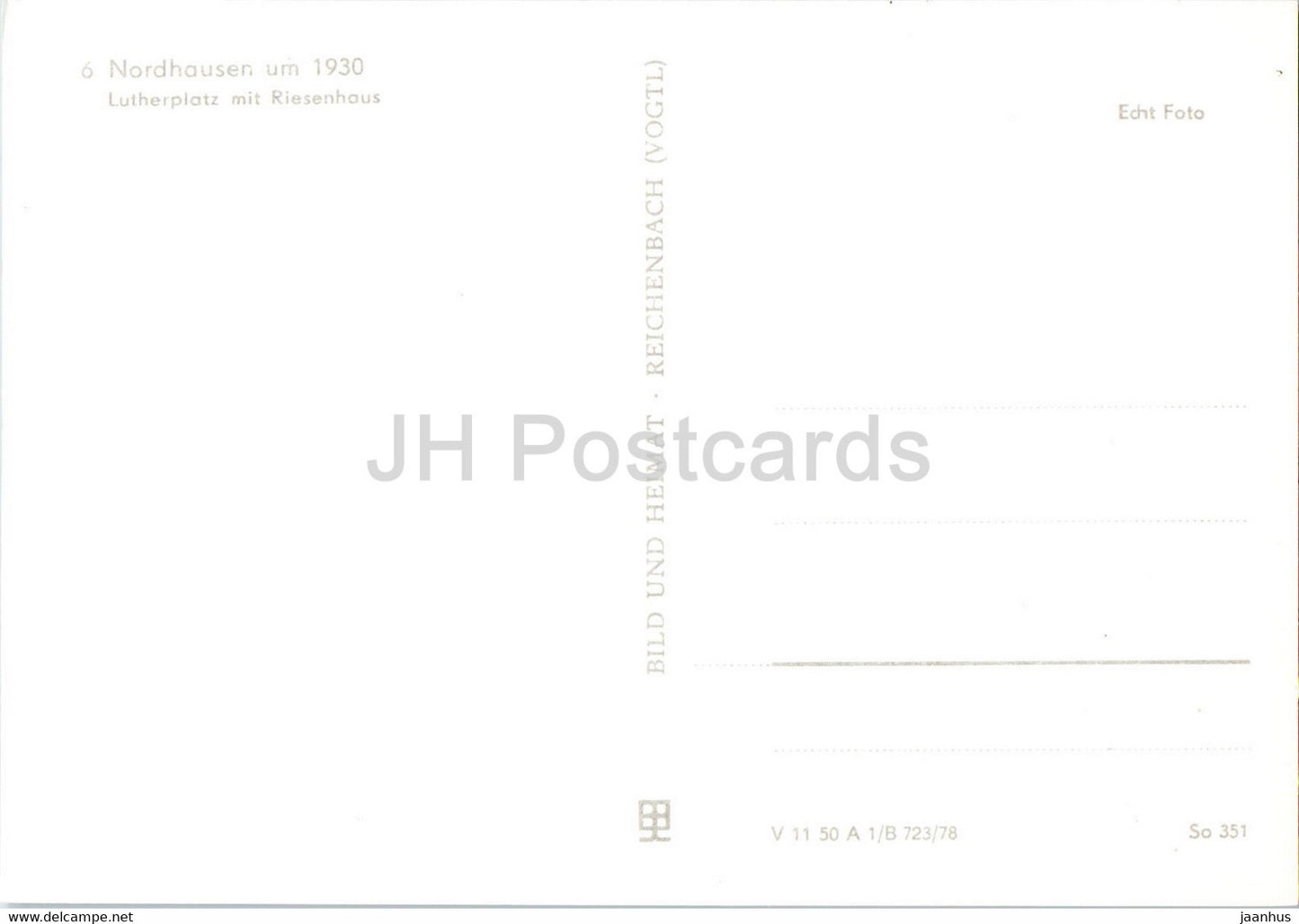 Nordhausen um 1930 - Lutherplatz mit Riesenhaus - Germany DDR - unused