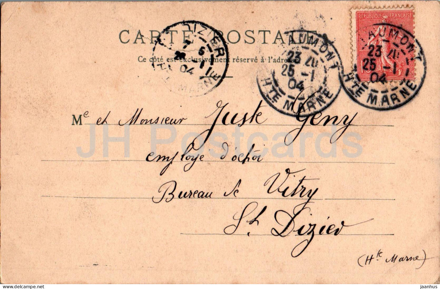 Chaumont - Statue de Philippe Lebon - monument to French engineer - old postcard - 1904 - France - used