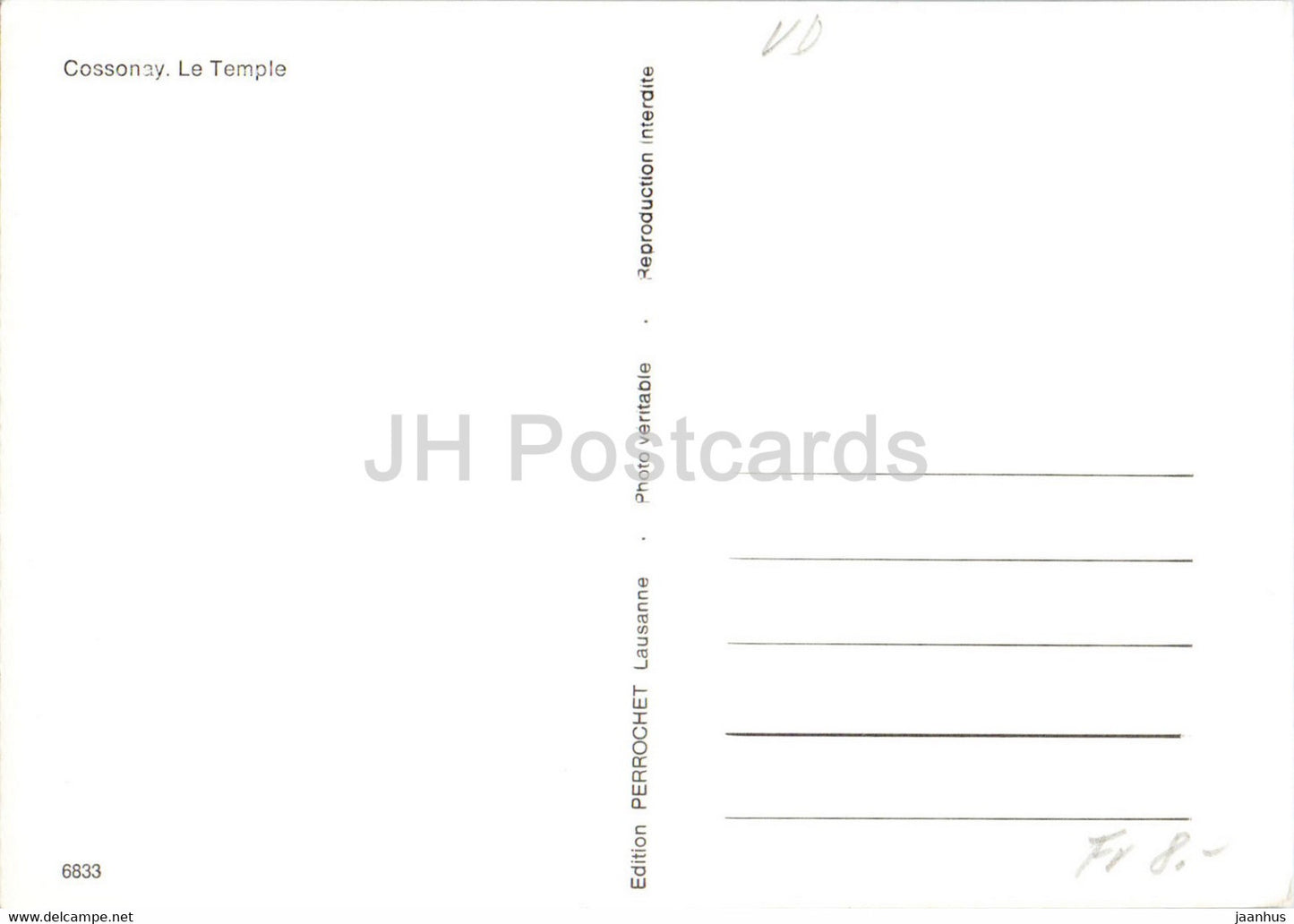 Cossonay - Le Temple - 6833 - Suisse - inutilisé