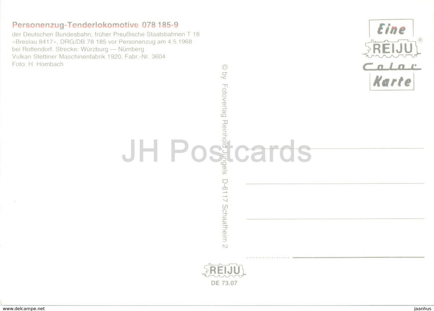 Personenzug Tenderlokomotive 078185-9 - Wurzburg Nuremberg - train - chemin de fer - locomotive - Allemagne - inutilisé