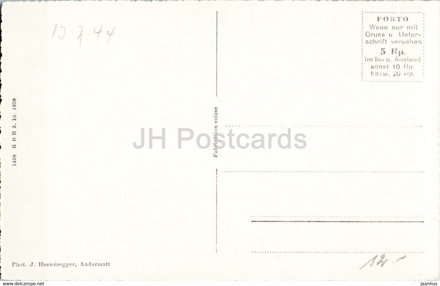 Andermatt mit Furka Oberalp Bahn - train - railway - 1023 - old postcard - 1944 - Switzerland - used