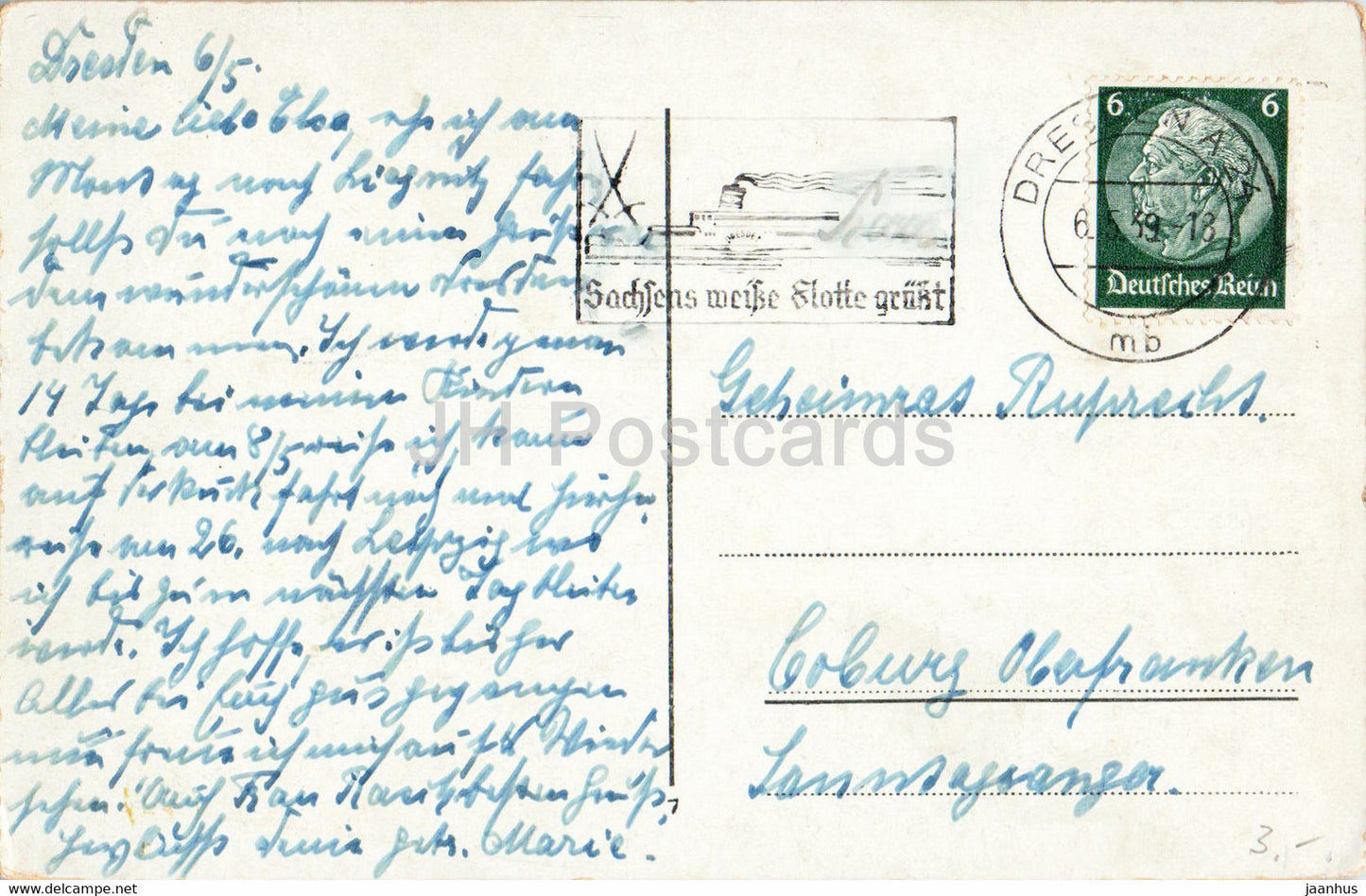 Dresden - Blick von der Marienbrücke - Schiff - alte Postkarte - 1939 - Deutschland - gebraucht