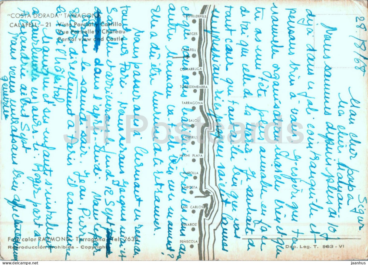 Calafell - Vista Parcial Castillo - Teilansicht und Burg - Costa Dorada Tarragona - 21 - 1968 - Spanien - gebraucht