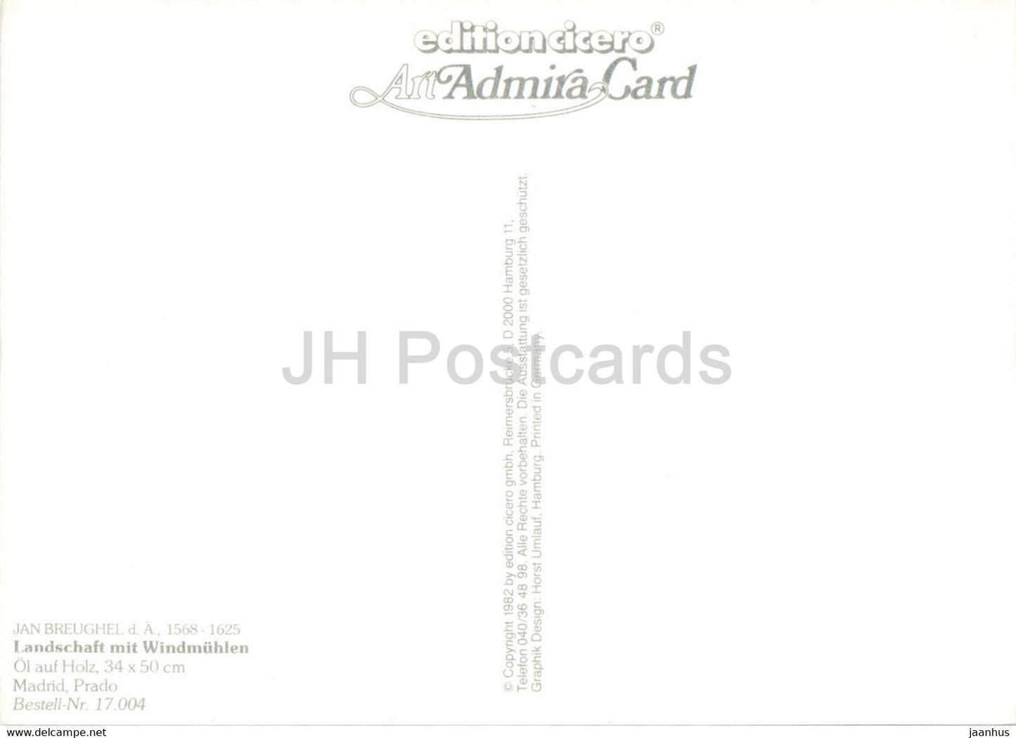 Gemälde von Jan Brueghel dem Älteren – Landschaft mit Windmühlen – Windmühle – Pferd – flämische Kunst – Deutschland – unbenutzt
