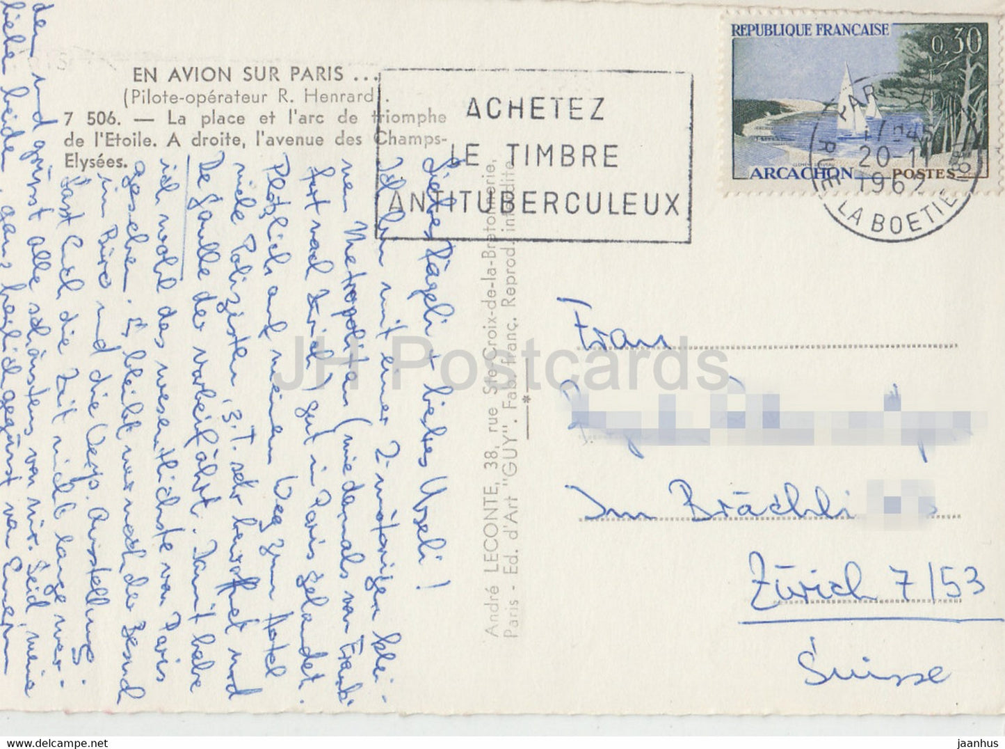 Paris - En Avion sur Paris - La Place et l'arc de triomphe de l'Etoile - Champs Elysees - 1962 - Frankreich - gebraucht