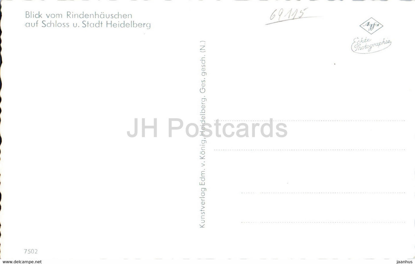 Blick vom Rindenhauschen auf Schloss u Stadt Heidelberg - old postcard - Germany - unused