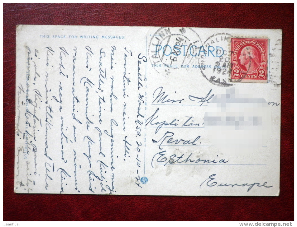 Public Library , Fourth Ave. and Madison St. Washington - old cars - sent to Estonia in 1924 - USA - used - JH Postcards