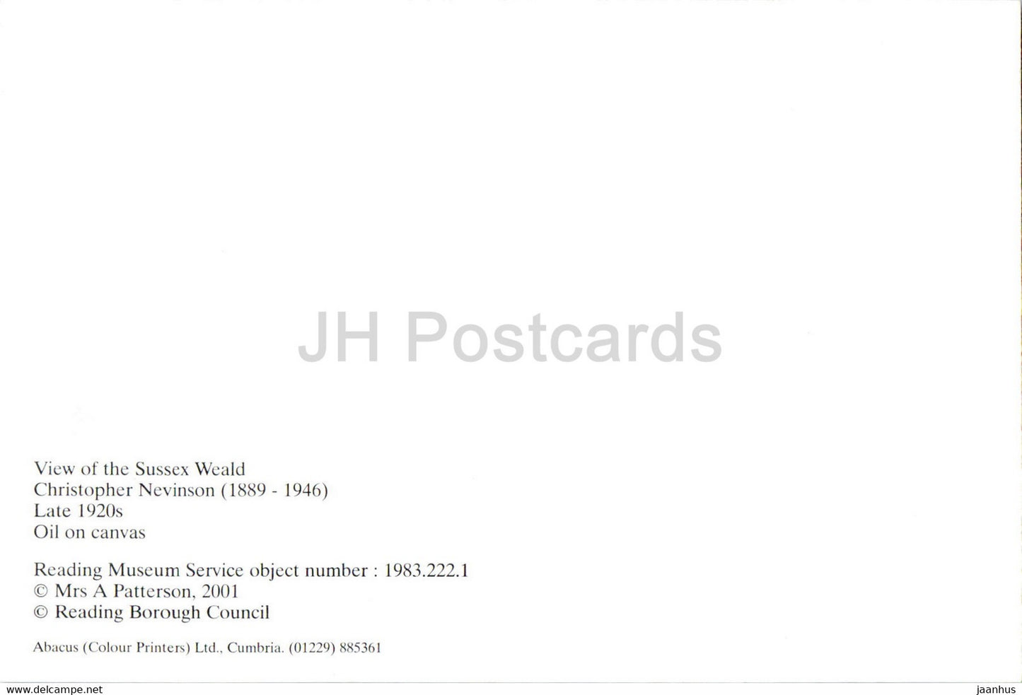 Gemälde von Christopher RW Nevinson – Blick auf den Sussex Weald – Englische Kunst – England – unbenutzt