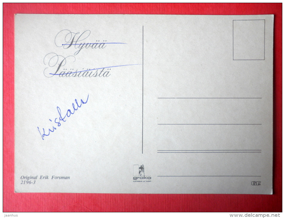 Easter Greeting Card by Erik Forsman - chicken - chick - horse carriage - 2196-3 - Finland - circulated in Finland - JH Postcards