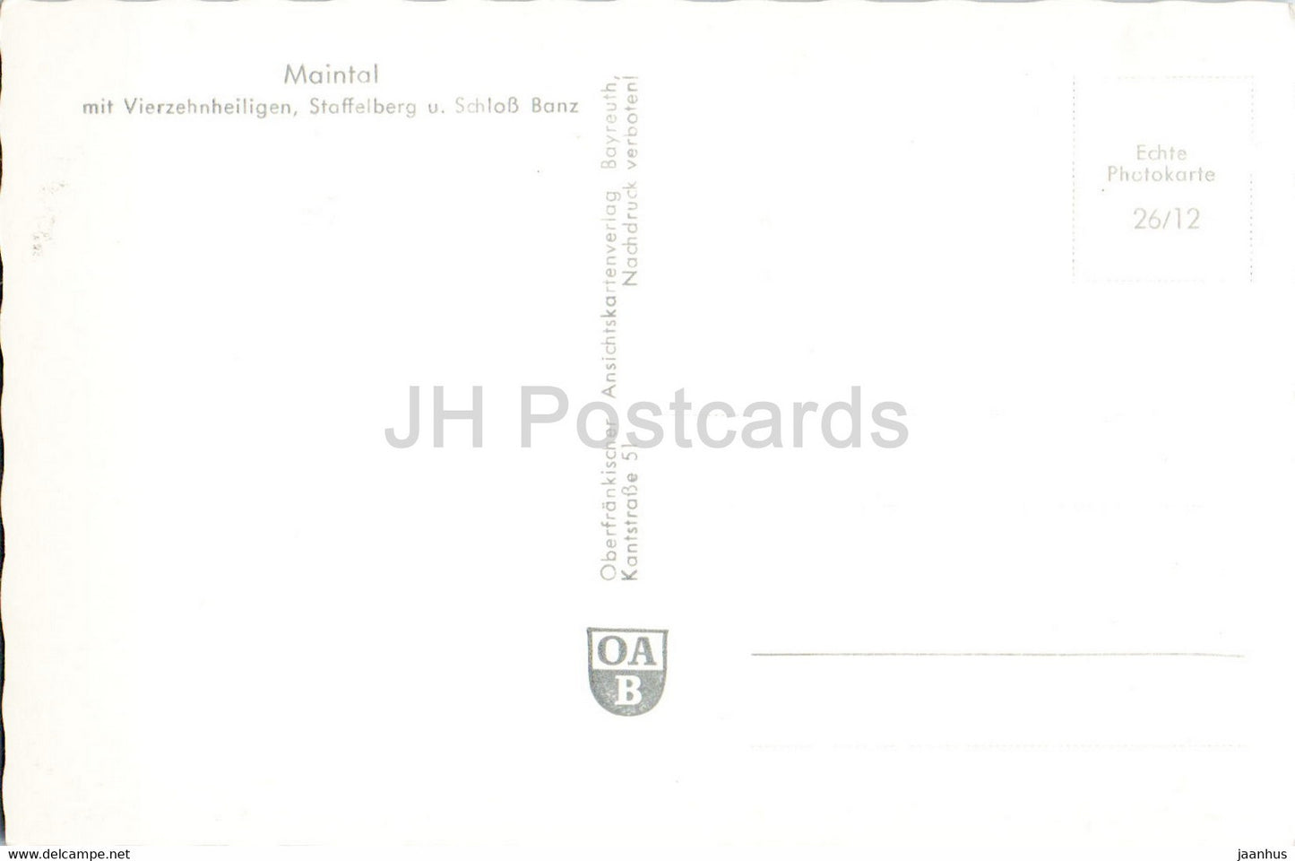 Maintal mit Vierzehnheiligen - Staffelberg - Schloss Banz - old postcard - Germany - unused