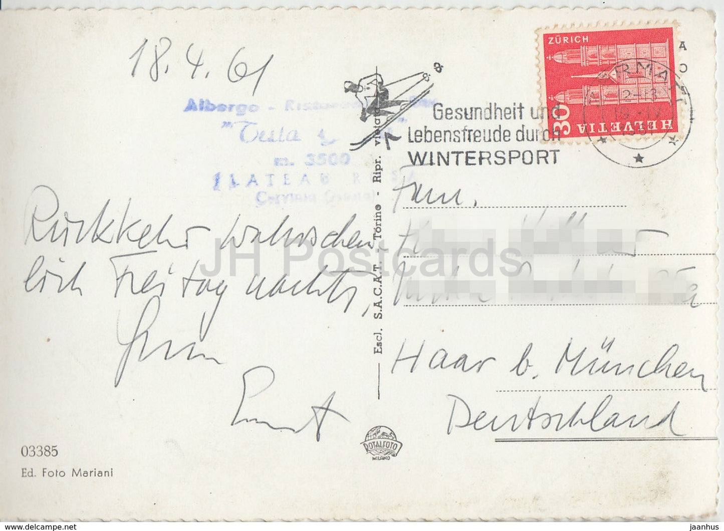 Cervinia Breuil 2050 m - Panorama dal Furggen - skiing seal . 1961 - Italy - used