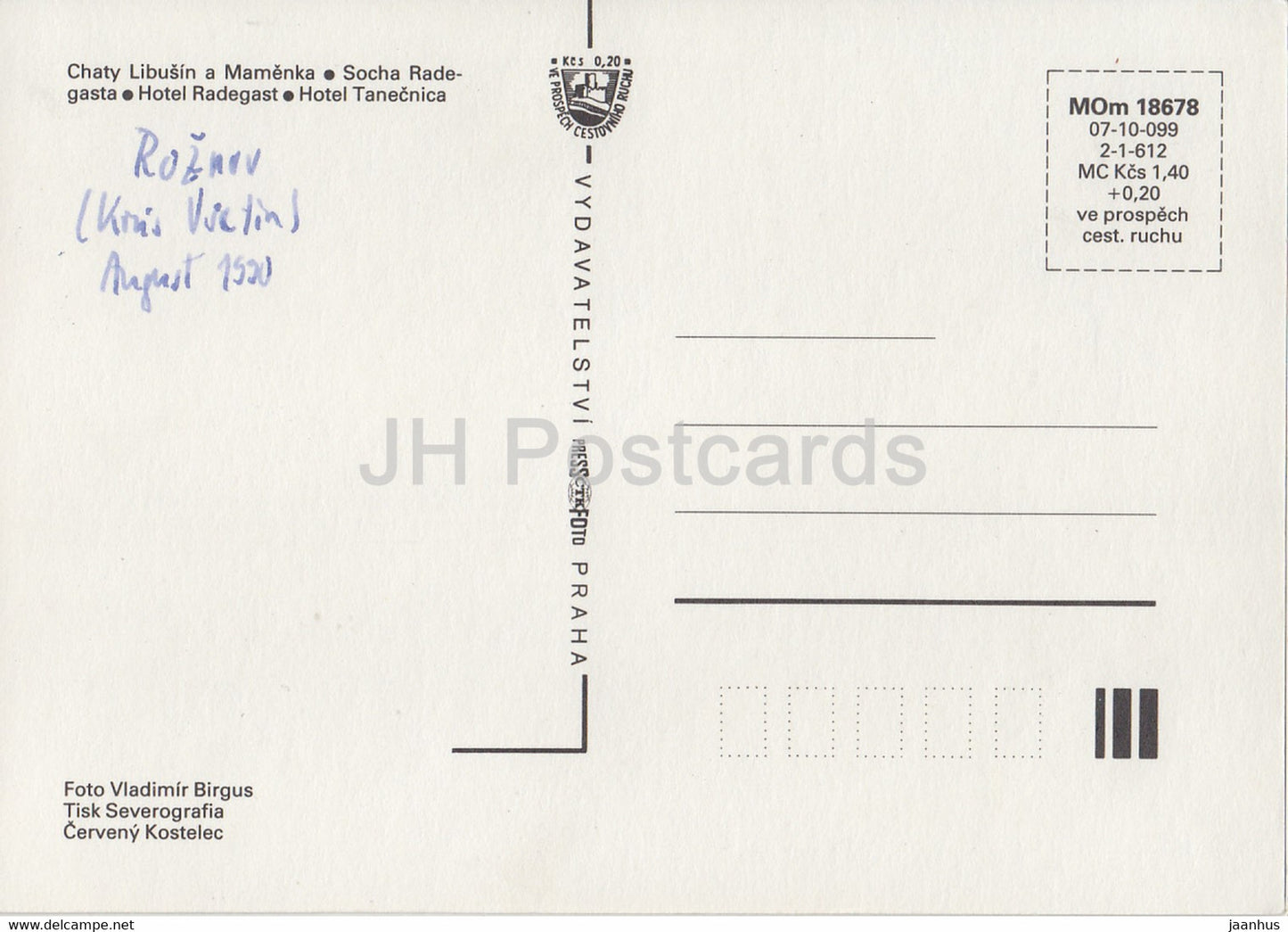 Pustevny Radhost - Chaty Libusin a Mamenka - hotel Radegast Tanecnica - Czechoslovakia - Czech Republic - used