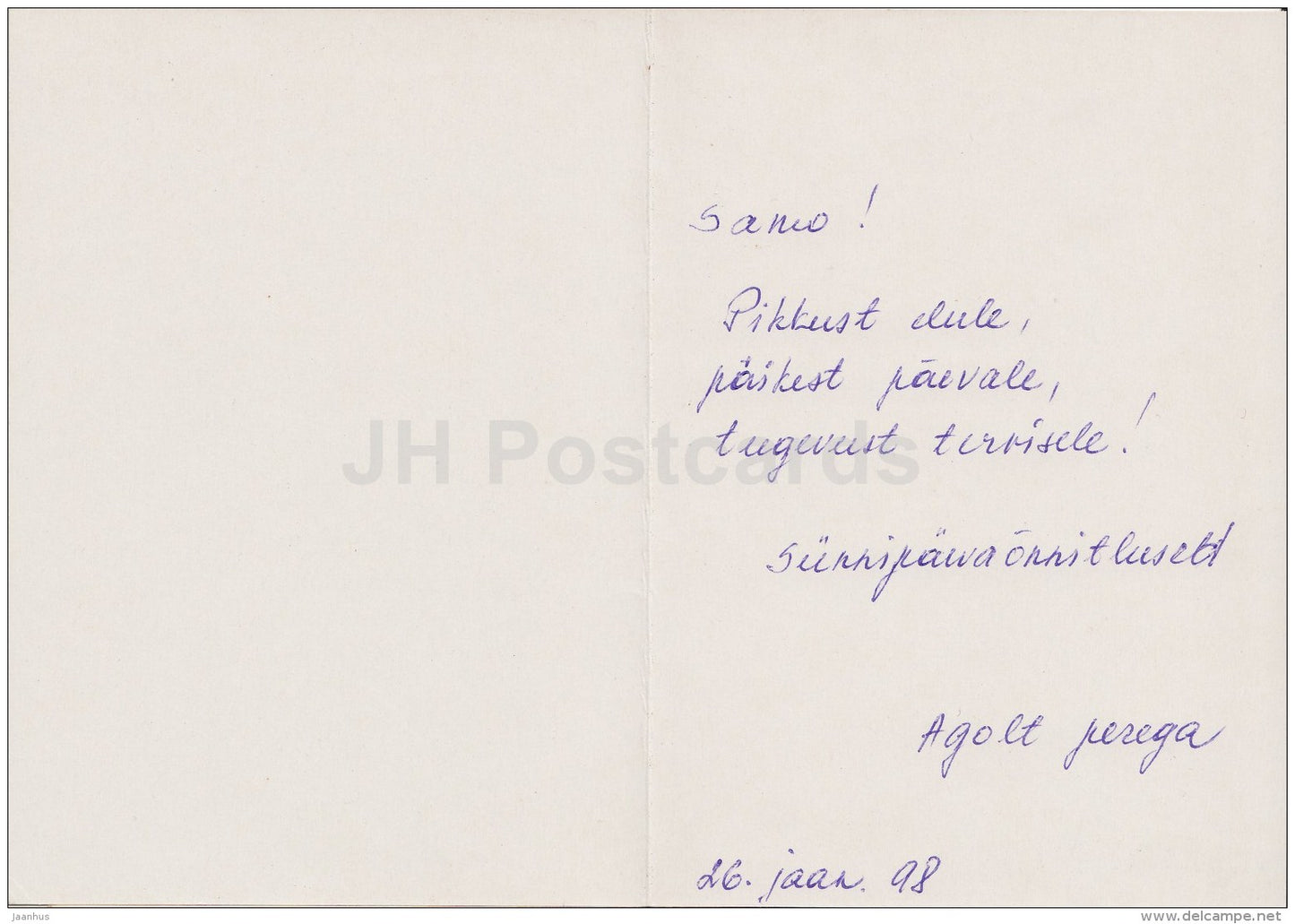 Birthday Greeting card - red rose - flowers - Estonia - used in 1998 - JH Postcards