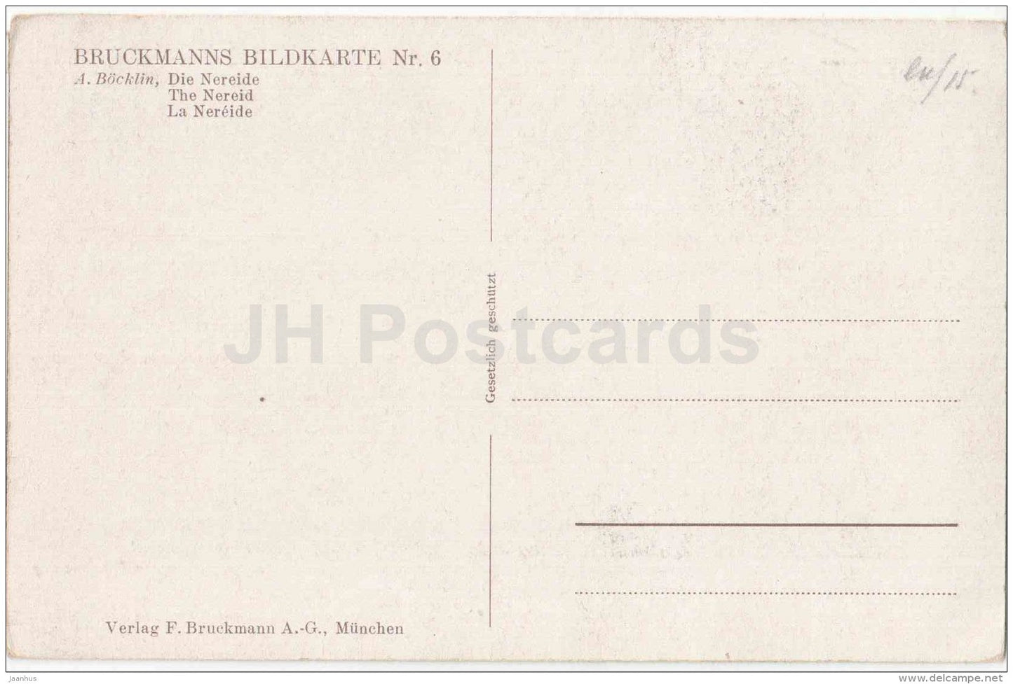 painting by A. Böcklin - Die Nereide - nereid - Bruckmanns Bildkarte - swiss art - unused - JH Postcards