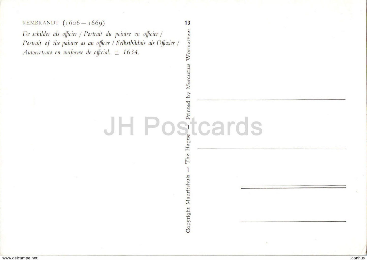 Gemälde von Rembrandt – Porträt des Malers als Offizier – Niederländische Kunst – Niederlande – unbenutzt