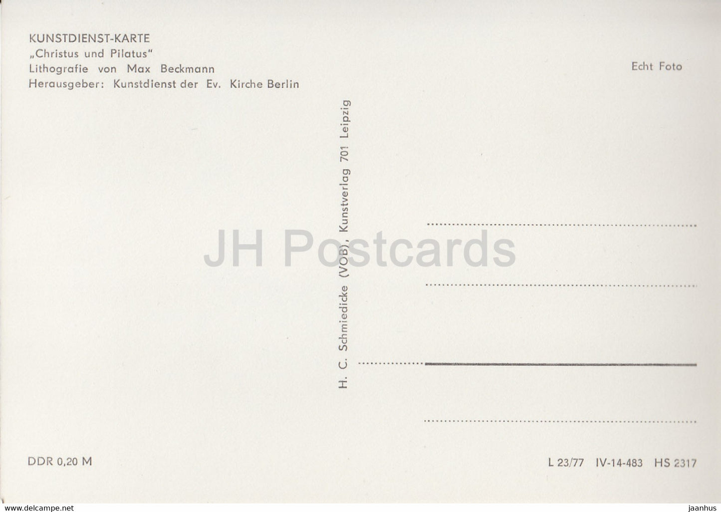 Drawing by Max Beckmann - Christus und Pilatus - German art - Germany DDR - unused