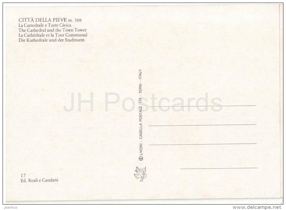 Torre Civica , Cattedrale - Citta Della Pieve m. 508 - Perugia - Umbria - 17 - Italy - Italia - unused - JH Postcards