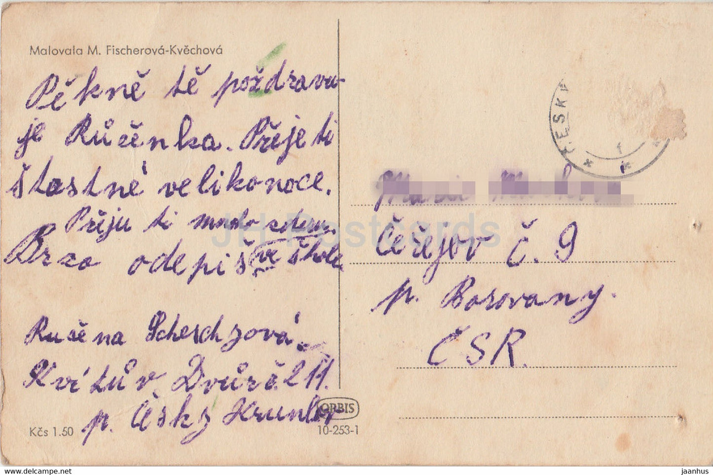 Srdecne Prani - girl - bird - dove - illustration by MJK - 1952 - Czech Republic - used