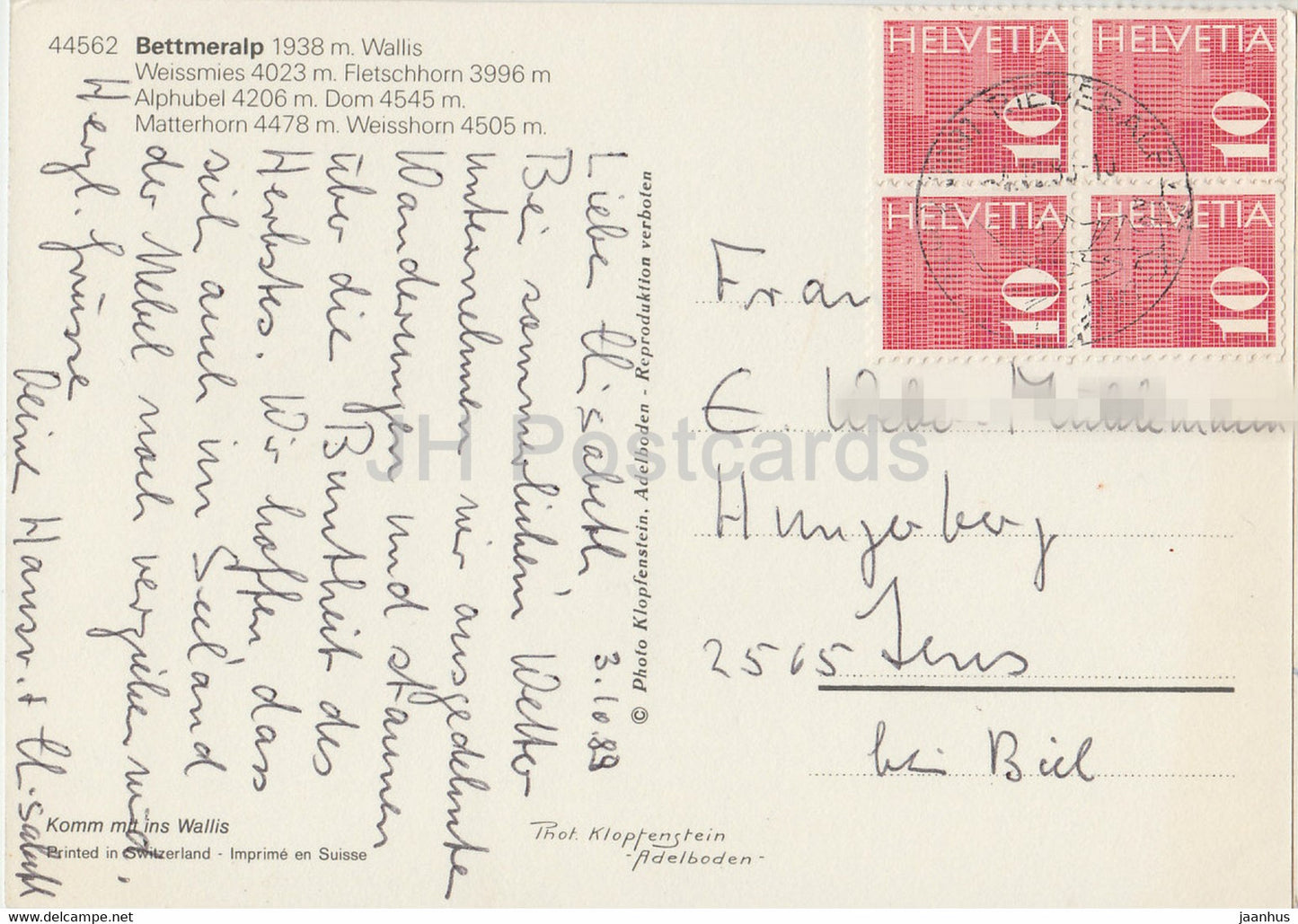 Bettmeralp 1938 m - Weissmies - Fletschhorn - Alphubel - Dom - Matterhorn - Weisshorn - 1989 - Switzerland - used