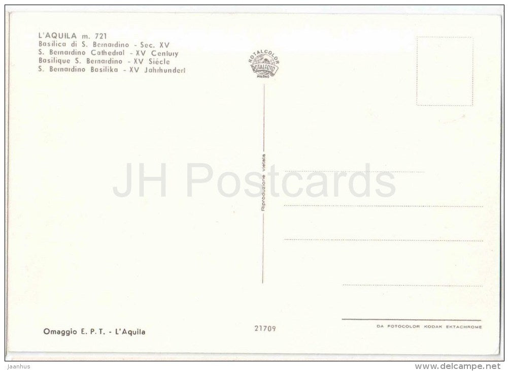Basilica di S. Bernardino - L´Aquila m. 721 - Abruzzo - 21709 - Italia - Italy - unused - JH Postcards
