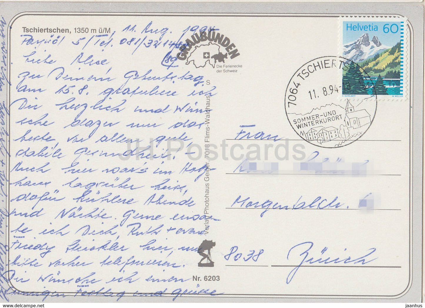 Tschiertschen 1350 m - 6203 - 1994 - Switzerland - used