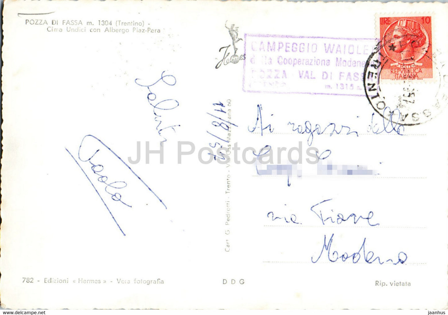 Pozza di Fassa - Cima Undici con Albergo Piaz Pera - 1957 - old postcard - Italy - used