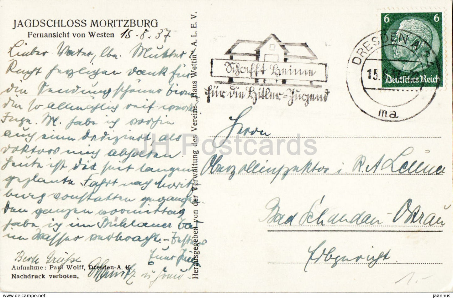 Jagdschloss Moritzburg - Fernansicht von Westen - castle - old postcard - 1937 - Germany - used
