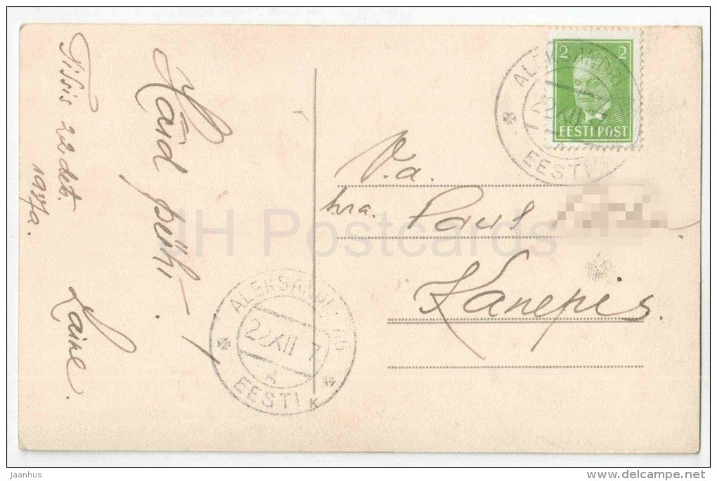 Christmas Greeting Card - candle - by K. Akel - circulated in Estonia 1937 - JH Postcards