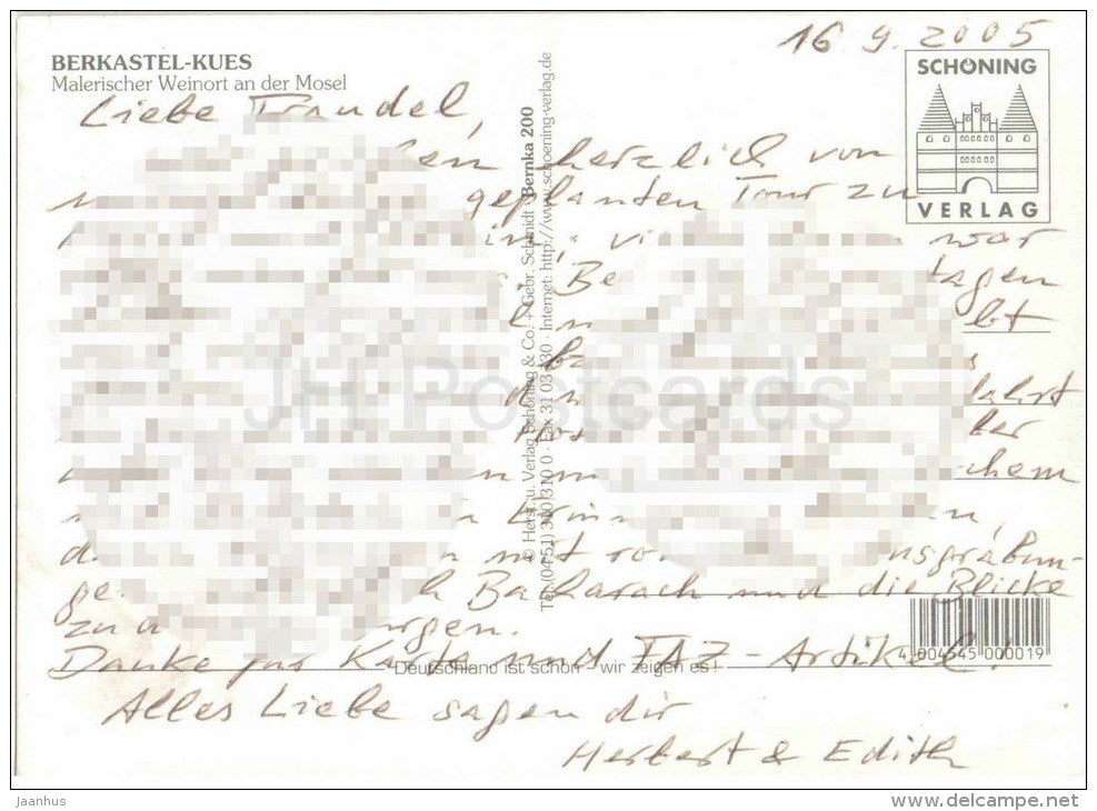 Bernkastel-Kues - Malerischer Weinort an der Mosel - Germany - 2005 gelaufen - JH Postcards