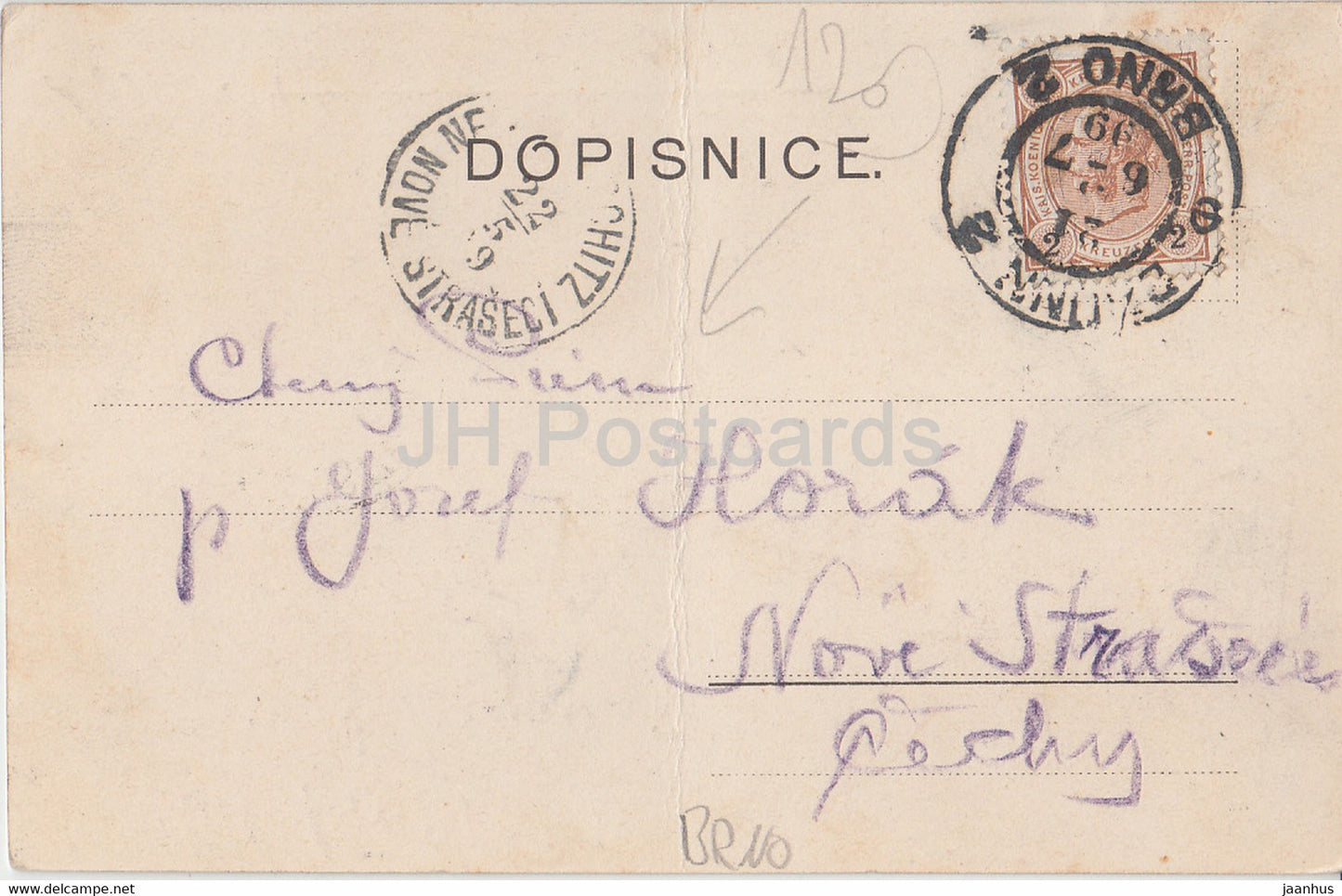 Brno - Pozdrav z restaurace Besedniho domu - Besedni Dum - restaurant - old postcard - 1899 - Czech Republic - used