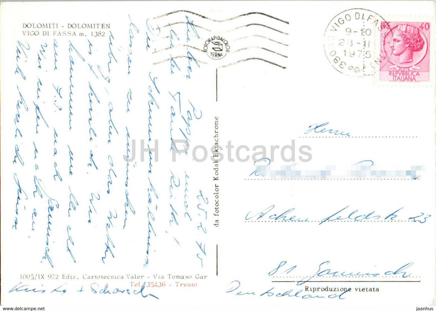 Vigo di Fassa 1382 m - Dolomiti - alpine skiing - multiview - 1975 - Italy - used