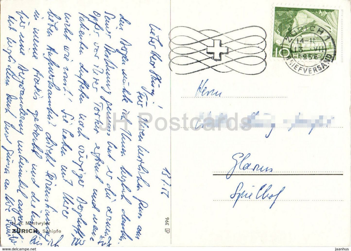 Zurich - Schipfe - illustration by Muntwyler - old postcard - 1956 - Switzerland - used