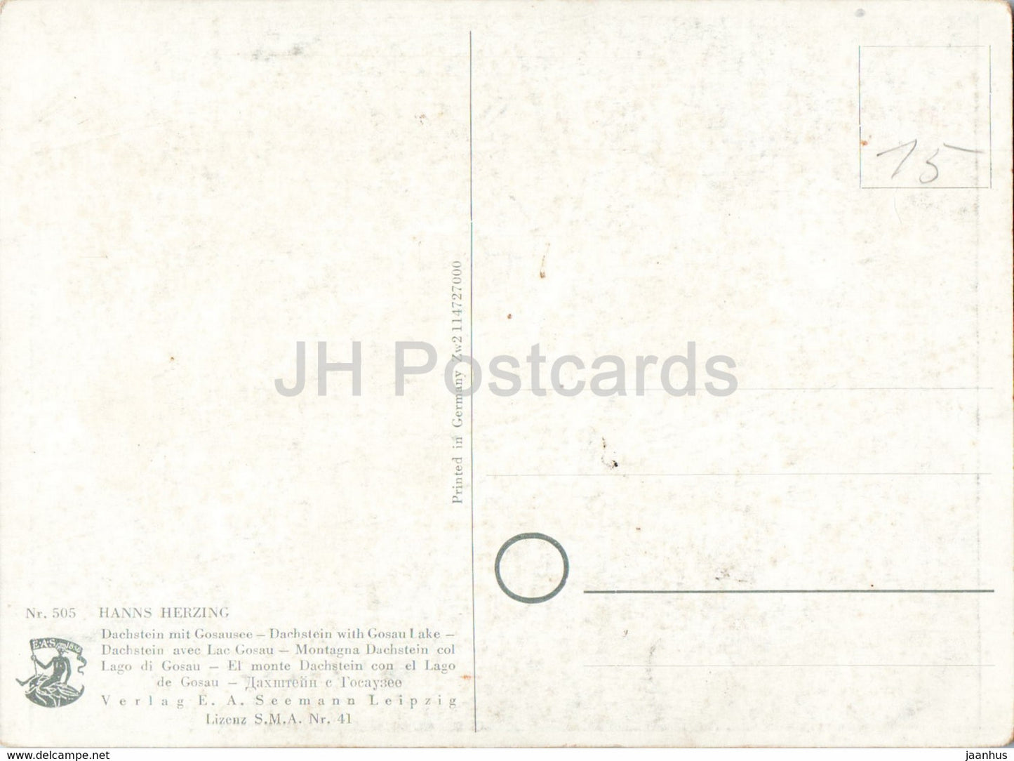 peinture de Hanns Herzing - Dachstein mit Gosausee - Art allemand - carte postale ancienne - Allemagne - inutilisé