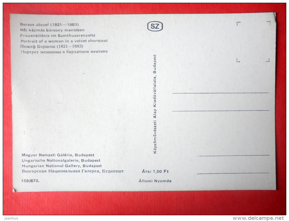 Maximum Card - painting by Borsos Jozsef , Portrait of a Woman in Velvet Shortcoat - 1967 - Hungary - unused - JH Postcards